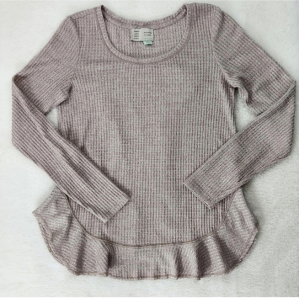 Anthropologie Saturday Sunday Waffle Knit Ruffle Thermal